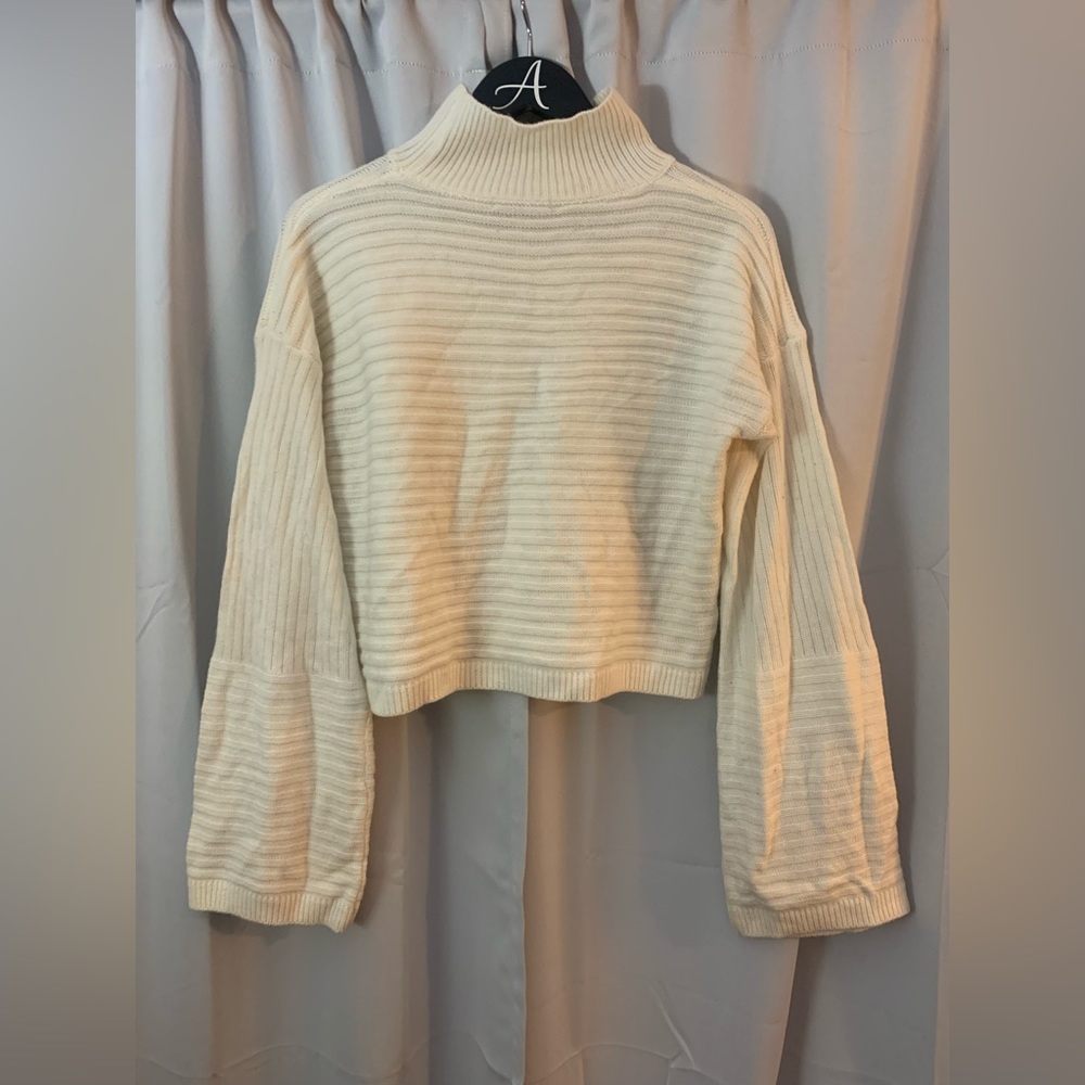 Bell Sleeve Cream Crop Turtleneck